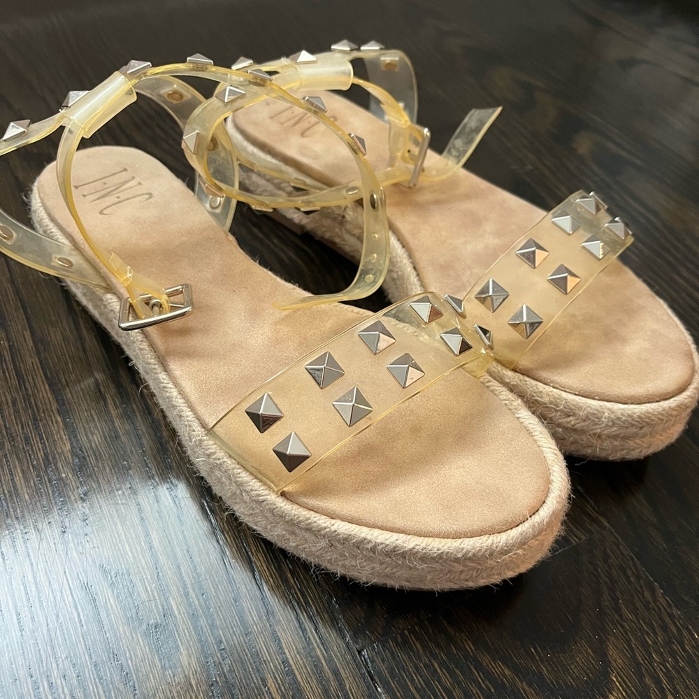INC International Concepts Beige Espadrilles with Studded Clear Straps